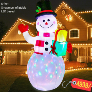 5 FEET HEIGHT INFLATABLE SNOWMAN WITH ROTATING LED LIGHTS