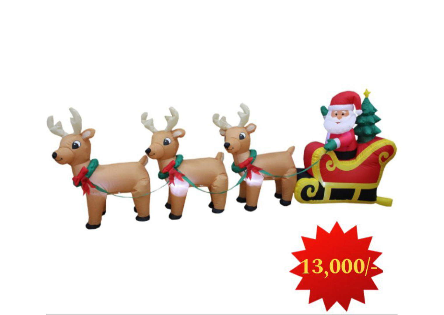 8 FEET LONG INFLATABLE SLEIGH AND REINDEERS WITH LED LIGHTS